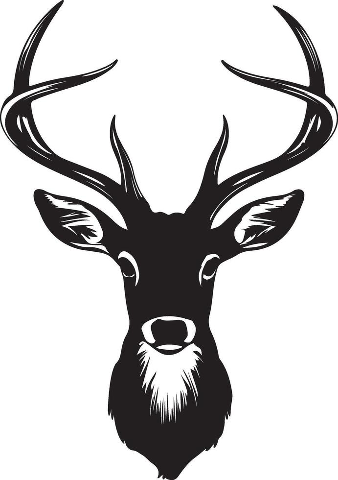a black and white deer head with horns illustration vector