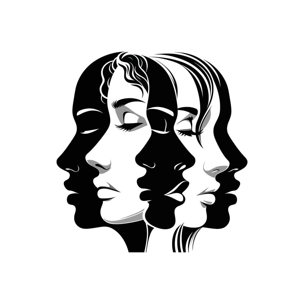 Creative Profile Silhouettes Artistic Faces of Diversity in Modern Illustration vector