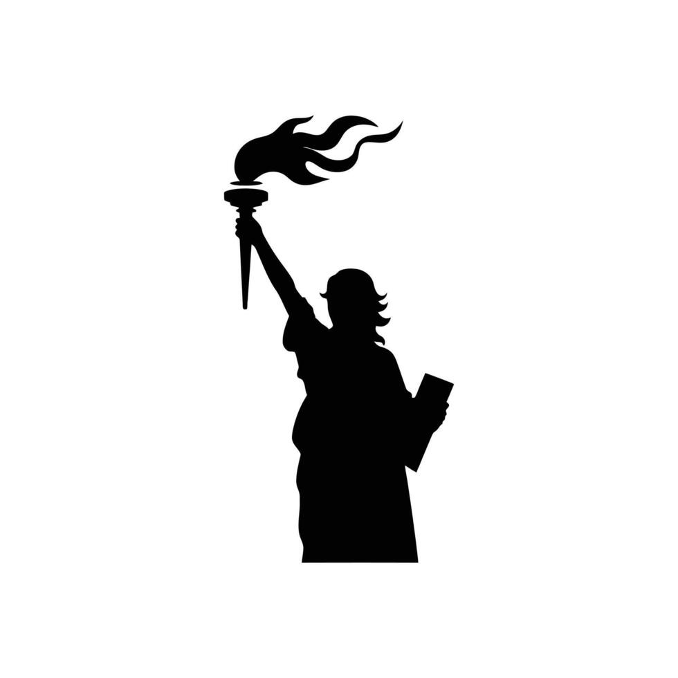 Lady with Torch Silhouette - Strong Feminine Icon Symbolizing Liberty and Courage vector