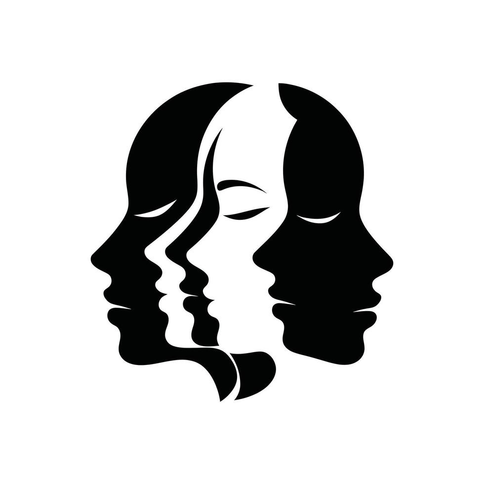 Surrealist Silhouette Art Overlapping Human Faces in Black and White vector
