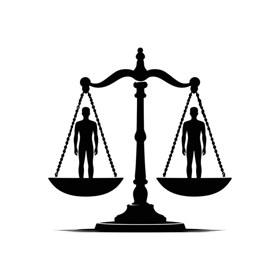 Scales of Justice Silhouette with Person Law, Equality, and Fairness Representation High-Quality Legal Theme vector
