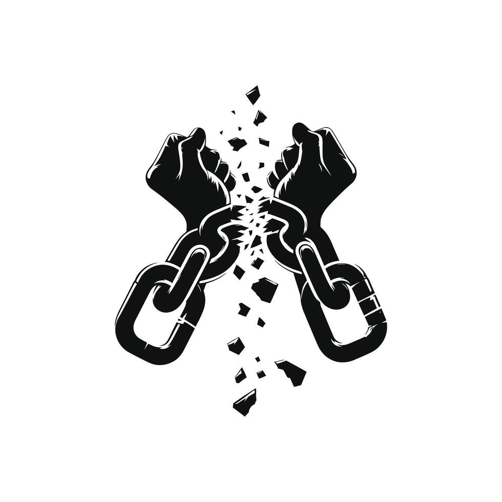 Silhouette of a Man Breaking Free from Chains, Symbolizing the Global Struggle for Freedom and Equality on Human Rights Day vector