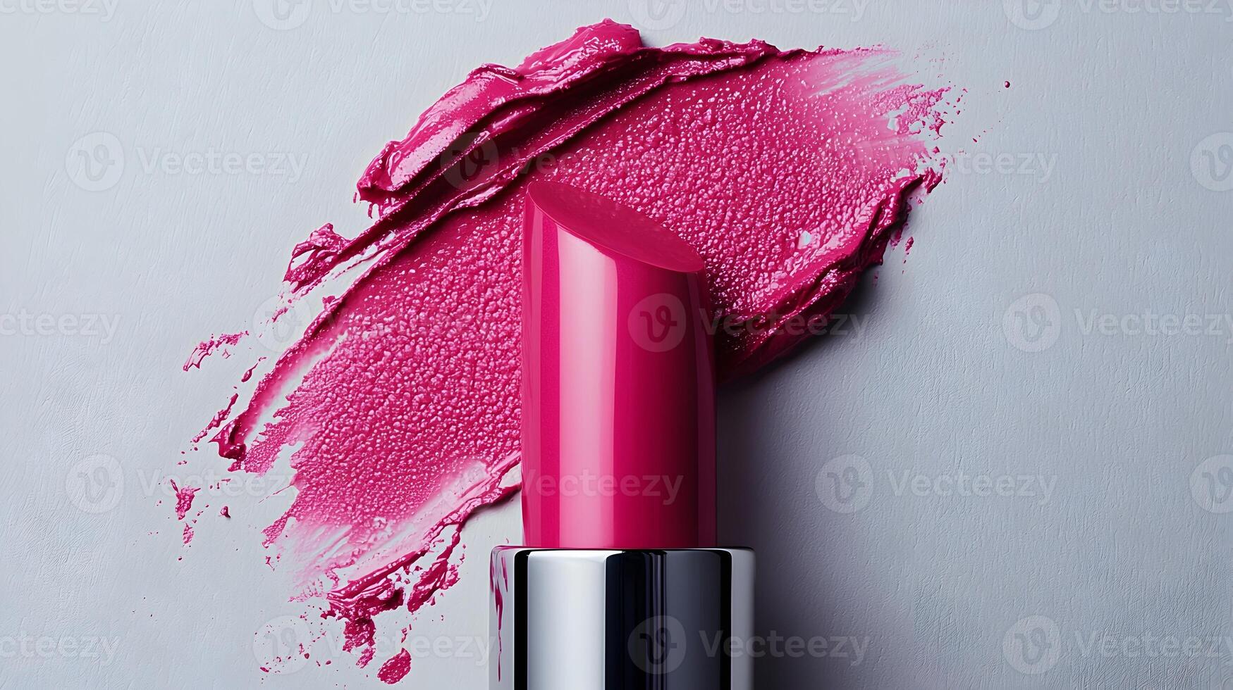 Vibrant Pink Lipstick Tube with Open Cap and Textured Surface photo