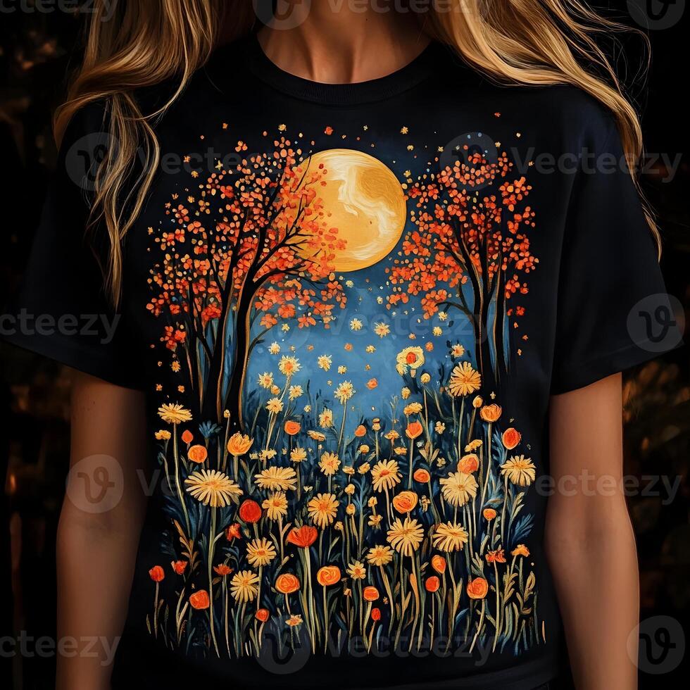 Dreamy Whimsical Forest for Dark Apparel Design photo
