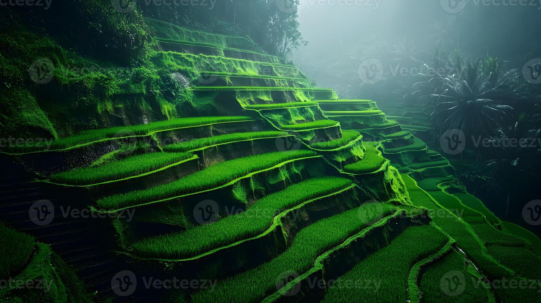 Mesmerizing Terraced Rice Field Landscape with Verdant Paddy Plantations in Scenic Valley photo