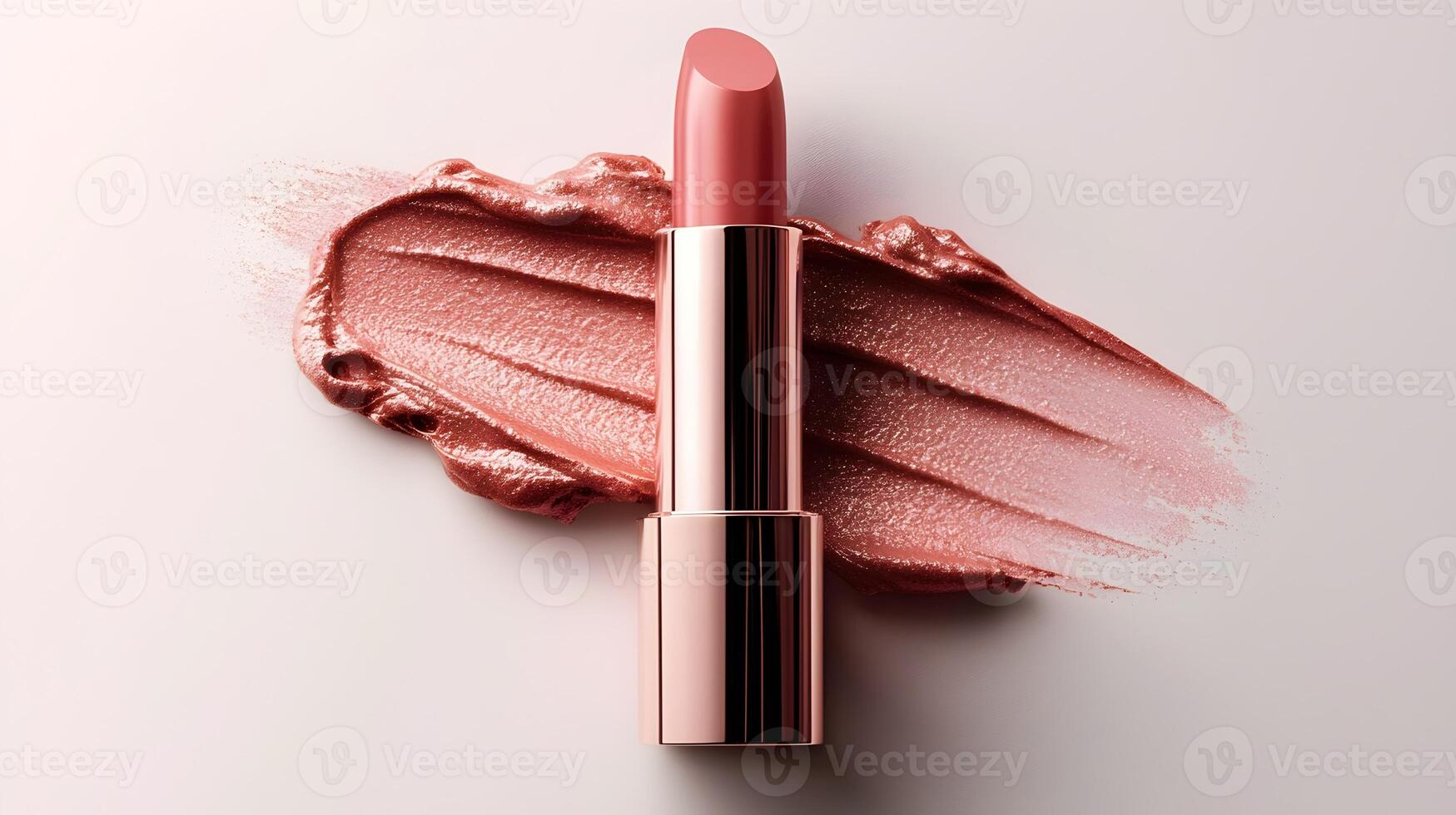 Vibrant Rose Gold Lipstick Tube with Open Cap and Visible Texture on White Background photo