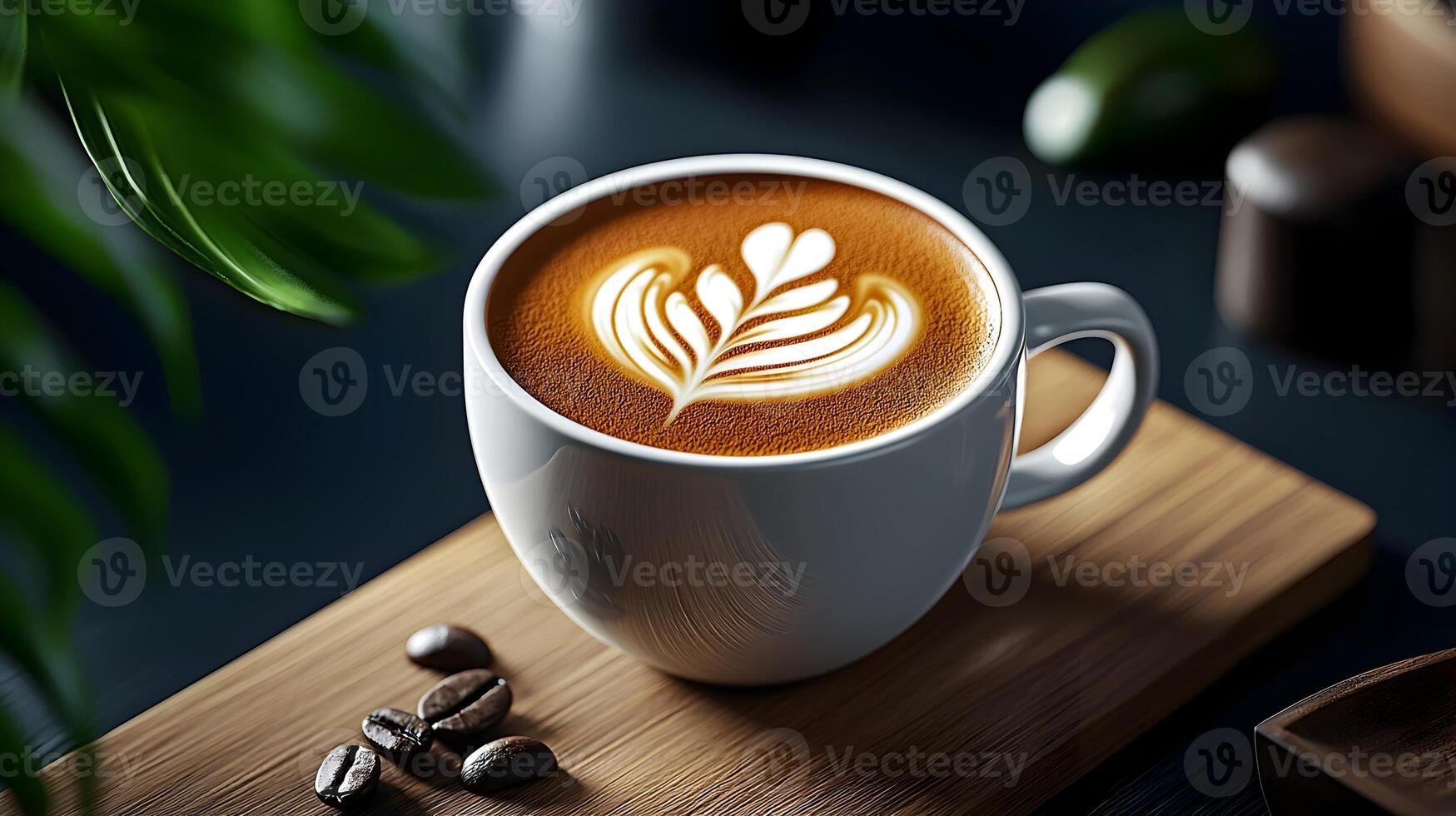 Masterful 3D Coffee Cup with Leaf Shaped Latte Art Showcasing Barista s Skill photo