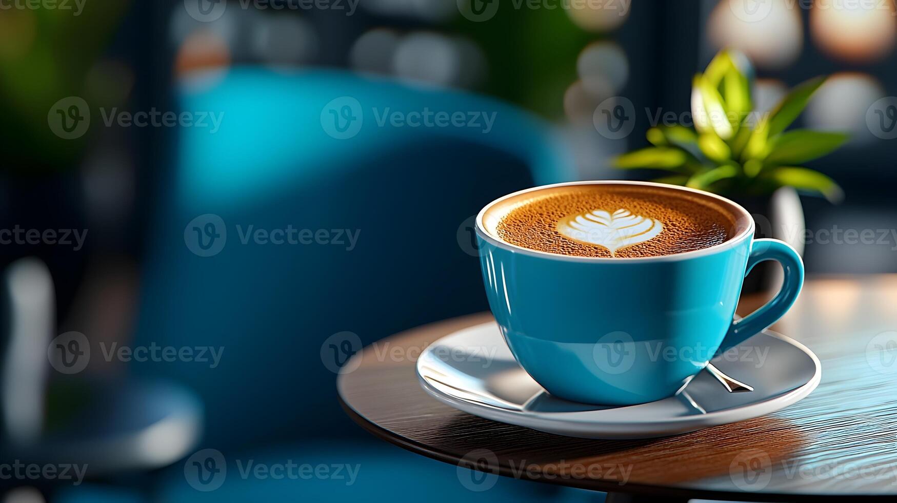 Peaceful Coffee Break on 3D Caf Table with Soft Lighting photo