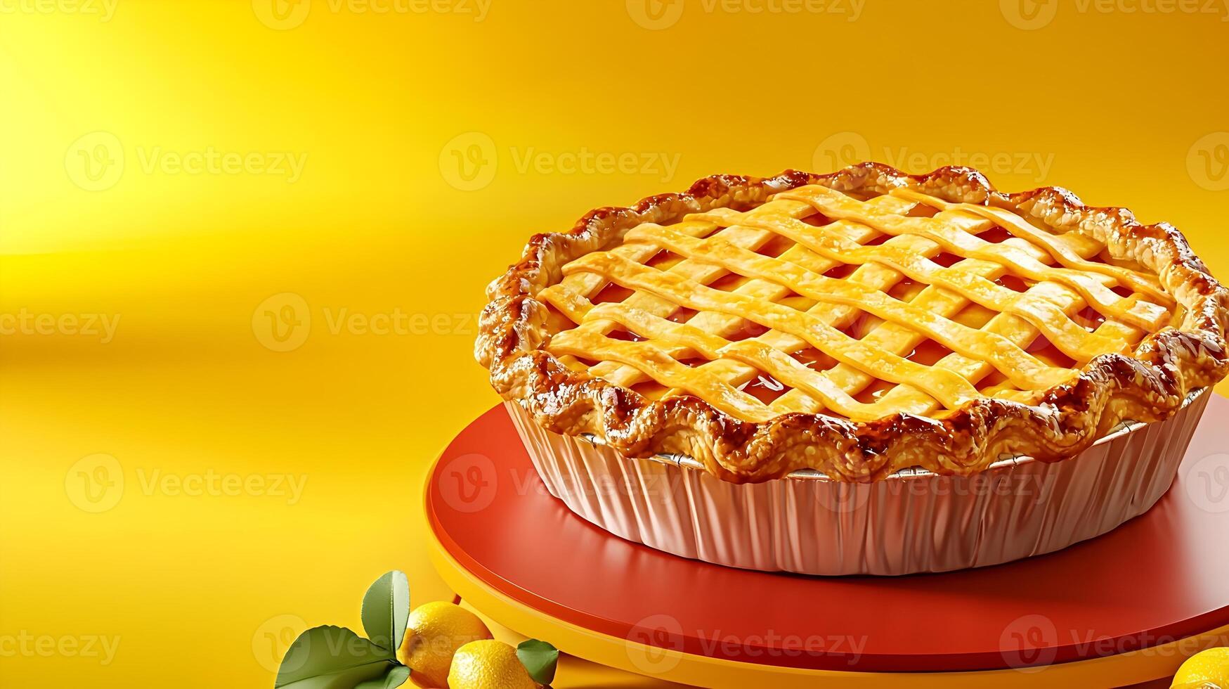 Homemade 3D Golden Crust Pie on Soft Neutral Background Symbolizing Baked Goods photo