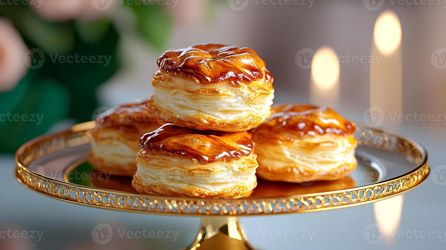 Artfully Crafted 3D Scone with Golden Crust on Soft Background photo