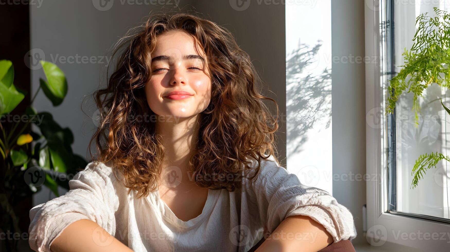 Person Sitting by Window Visualizing Their Future with Focused Expression photo