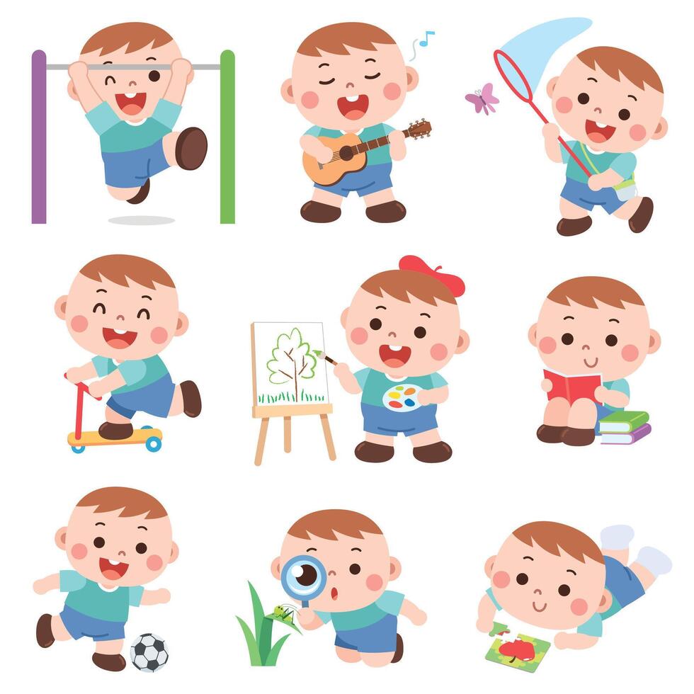 Set of daily cute boy vector