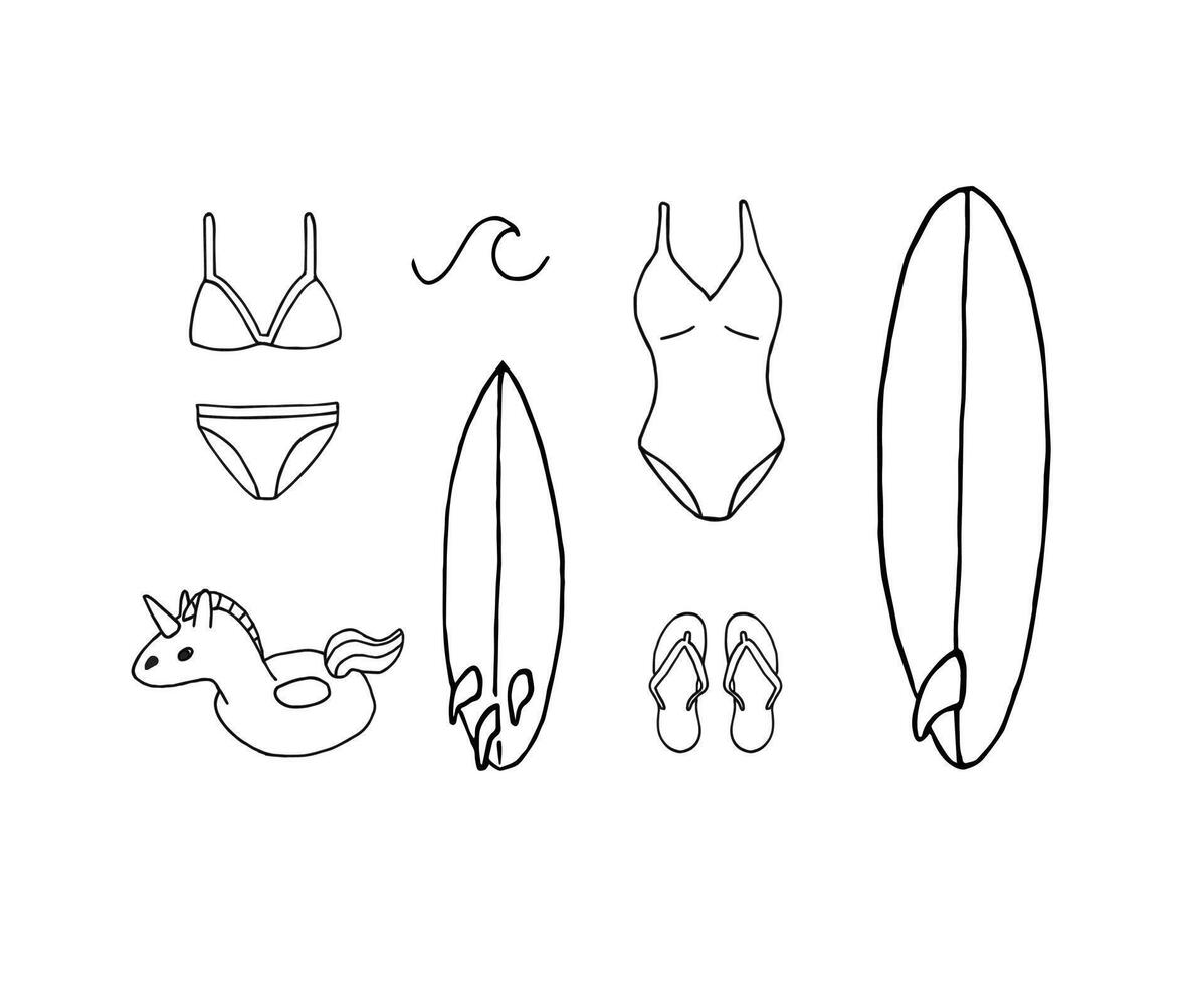 Set of sketch beach suit and accessories vector