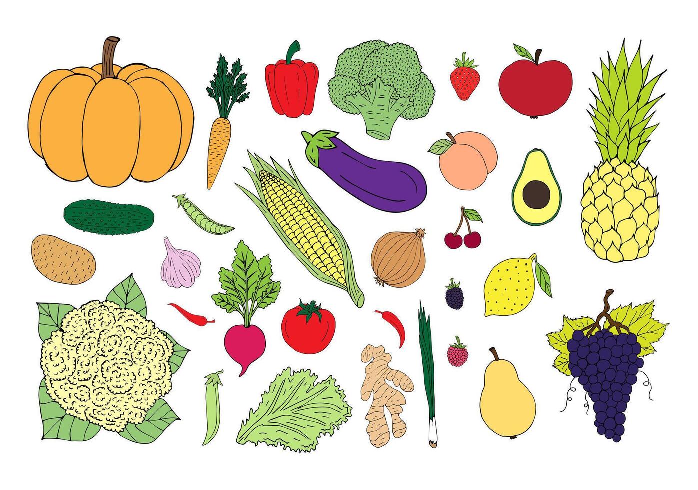 Set of sketch vegetables fruit vector