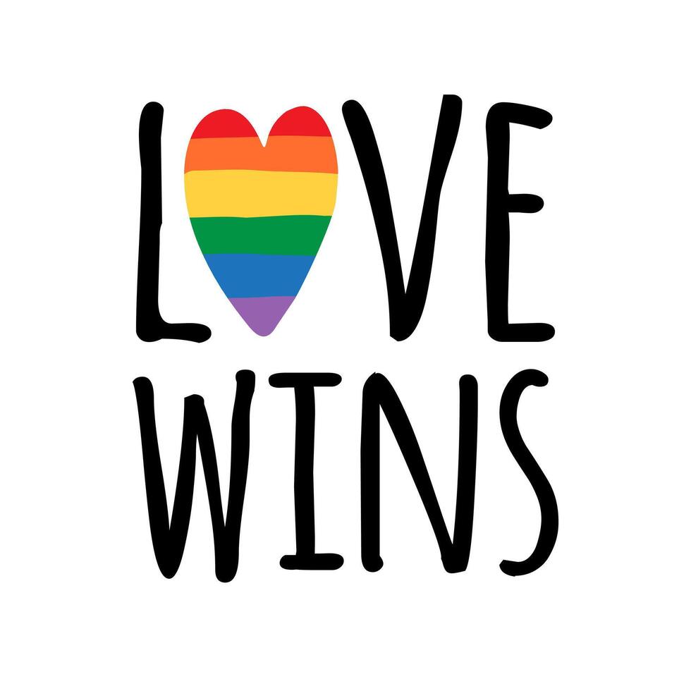 Lgbt rainbow flag with love wins vector