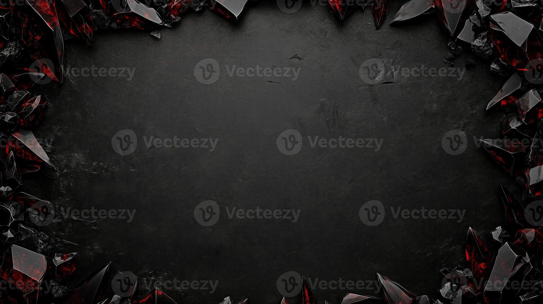 Dark and dramatic fantasy background featuring sharp, jagged black red rocks with metallic accents, creating a luxurious and mystical atmosphere, perfect for game design, posters, or digital art photo