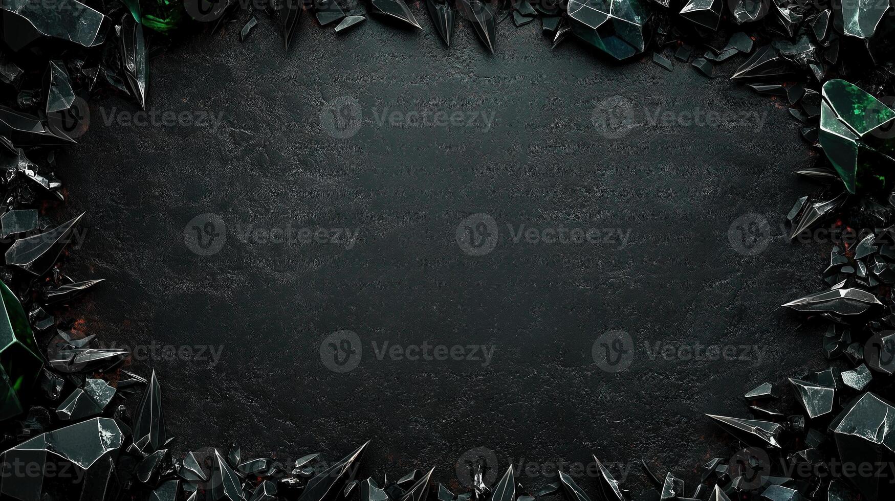 Dark and dramatic fantasy background featuring sharp, jagged black rocks with metallic accents, creating a luxurious and mystical atmosphere, perfect for game design, posters, or digital art photo