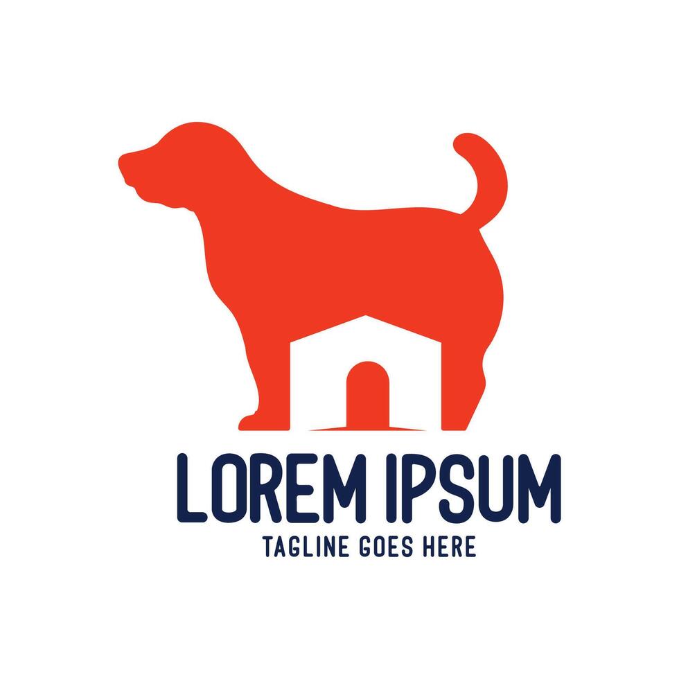 Simple Minimalist Canine Dog Puppy with Home House for Pet Veterinary Logo Design vector