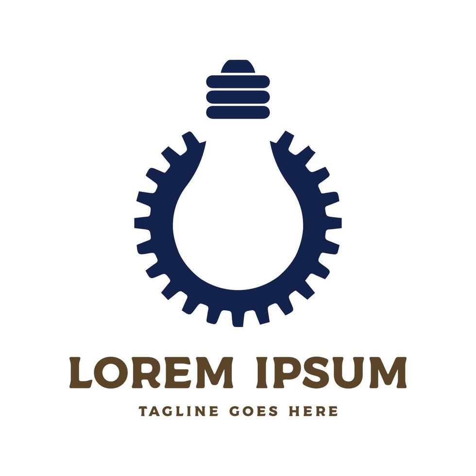 Simple Minimalist Gear Cog Machine Setting with Lamp Light Bulb for Smart Idea Innovation Logo Design vector