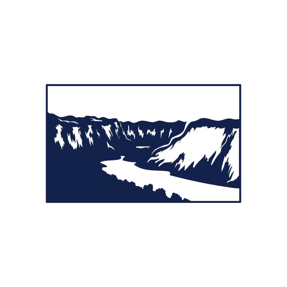 Square Vintage Retro Rocky Canyon Ravine with River Creek Illustration for Outdoor Adventure T Shirt Design vector