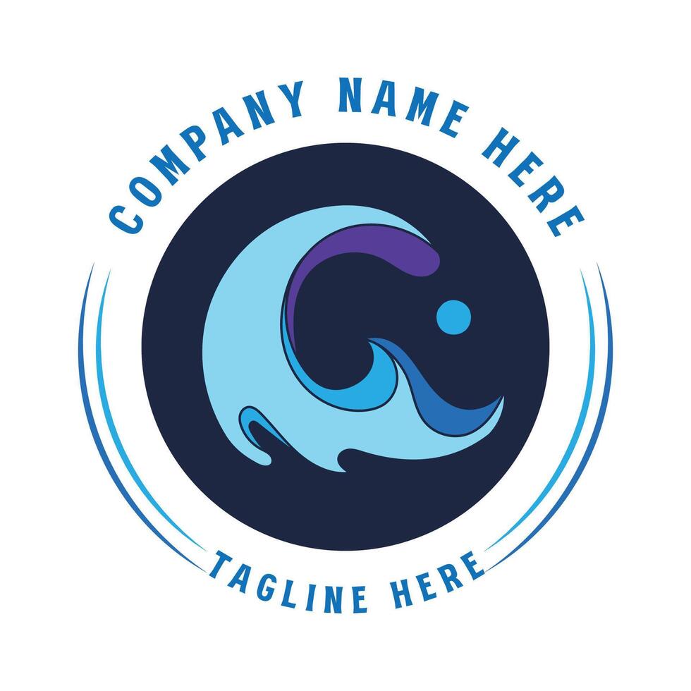 Circular Blue Ocean Sea Beach Wave for Nautical Icon Symbol Illustration Logo Design vector