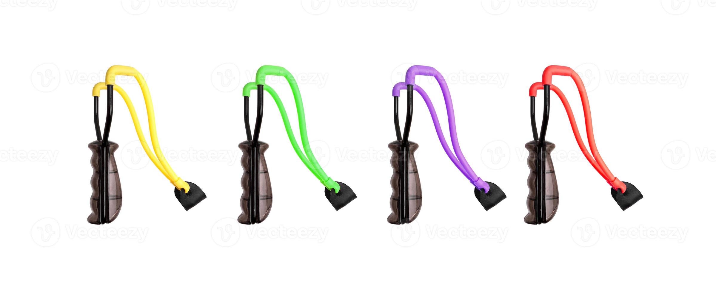 Modern slingshot. A modern version of ancient weapons. Device for throwing stones or balls. Isolate on a white back. photo