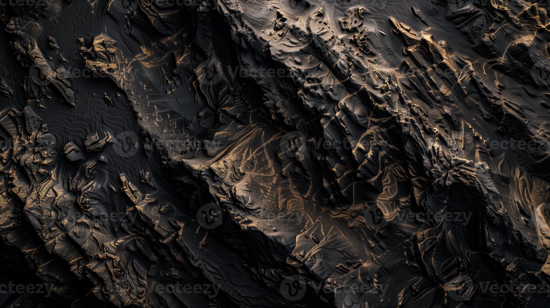 Rough dark stone texture with cracks and gold flecks. Dark back photo