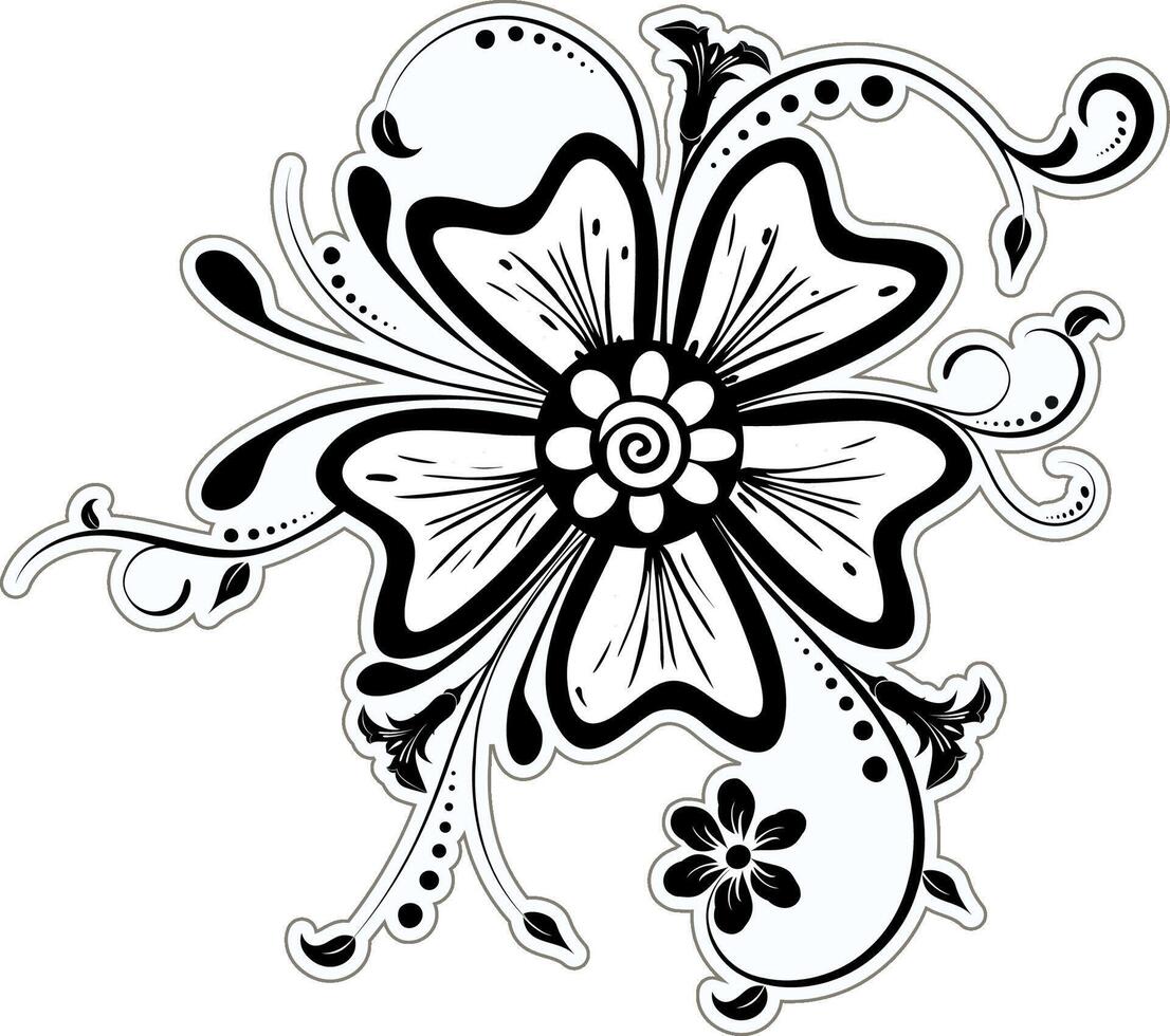 Central flower with leaves and buds. vector