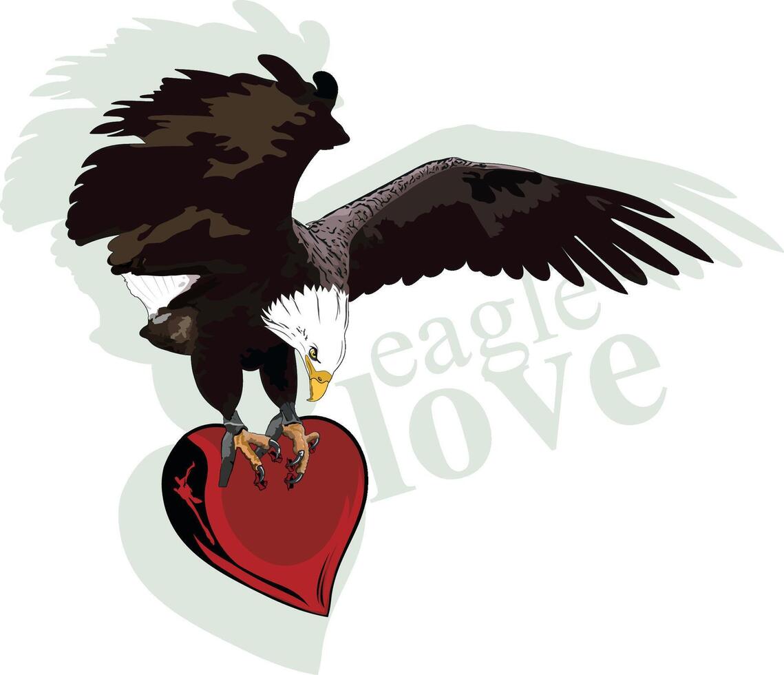 golden eagle carrying a heart with claws. vector