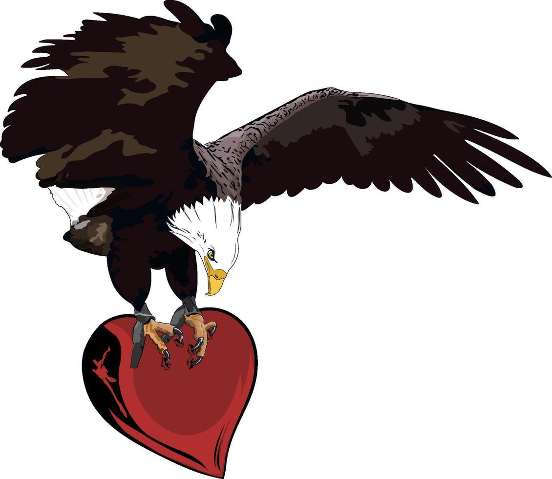 golden eagle carrying a heart with claws. vector