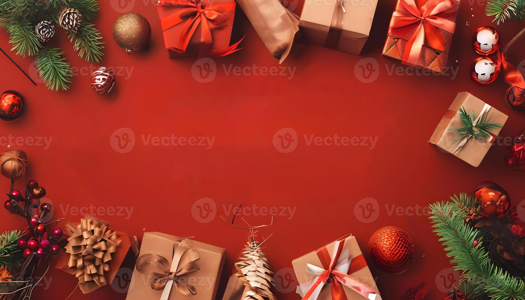 christmas day gifts on red background xmas banner design photo