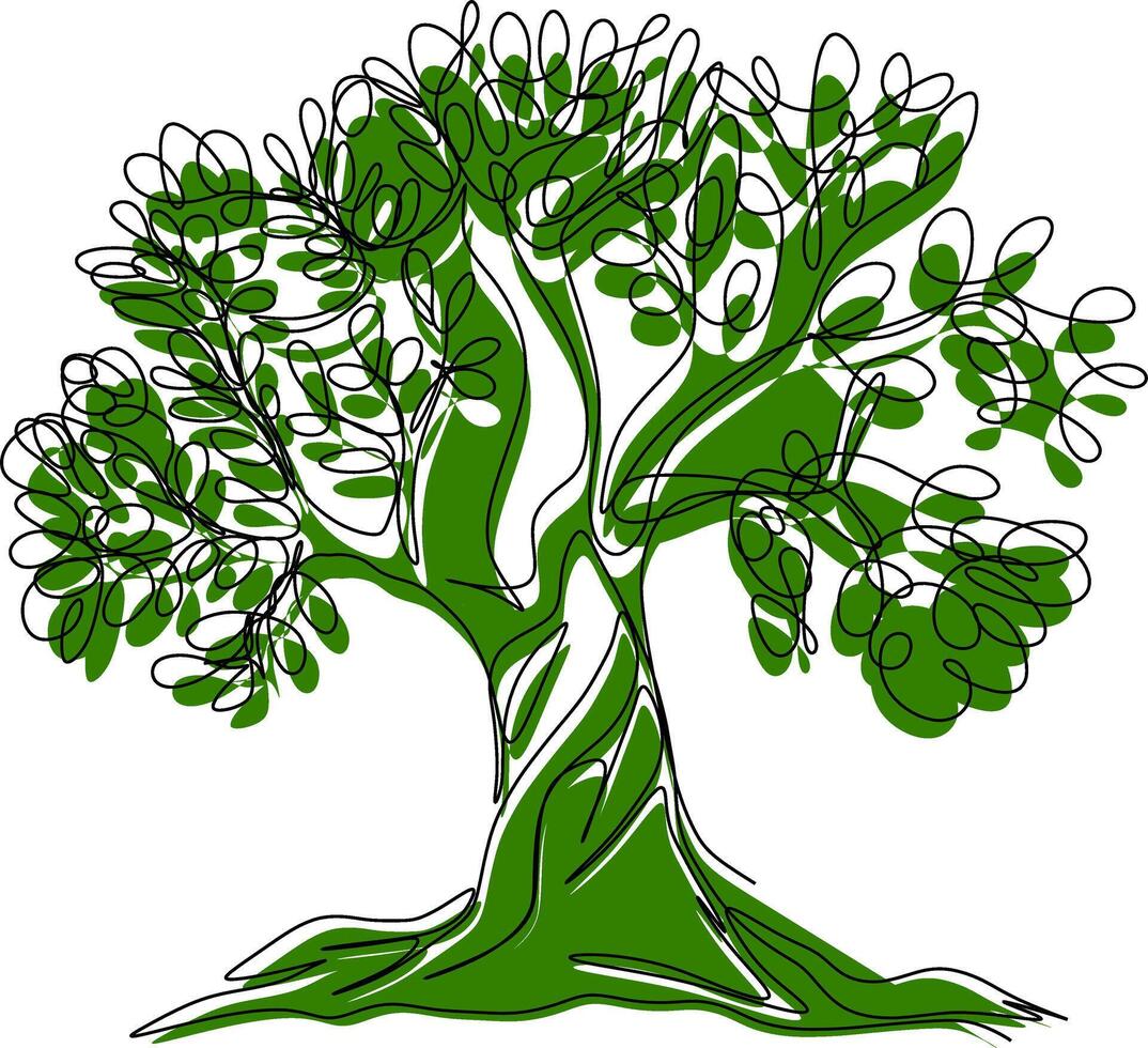 Illustration of a tree with a black outline and green splash vector