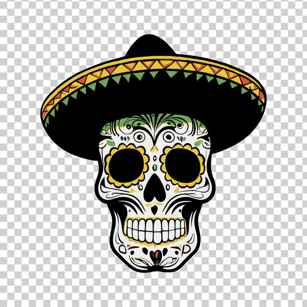 Skull in sombrero hat vector