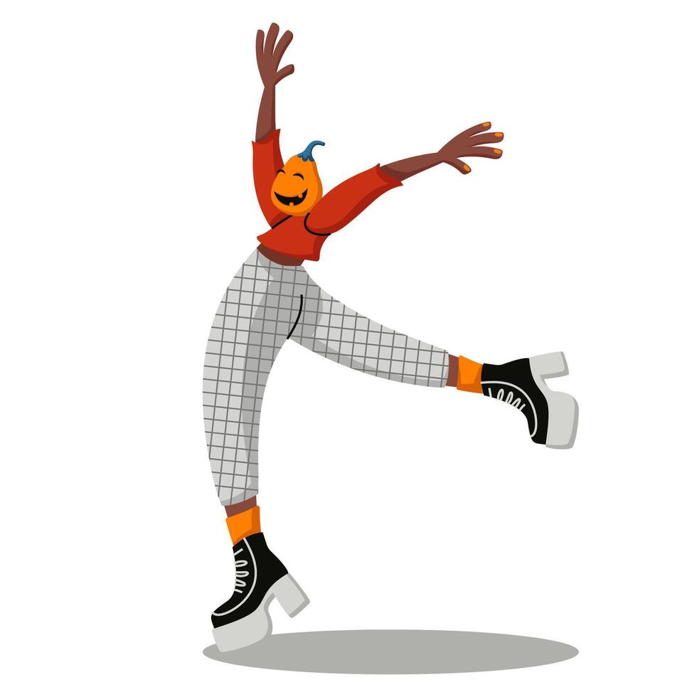 Funny Halloween character with pumpkin head. Scary masquerade costume vector