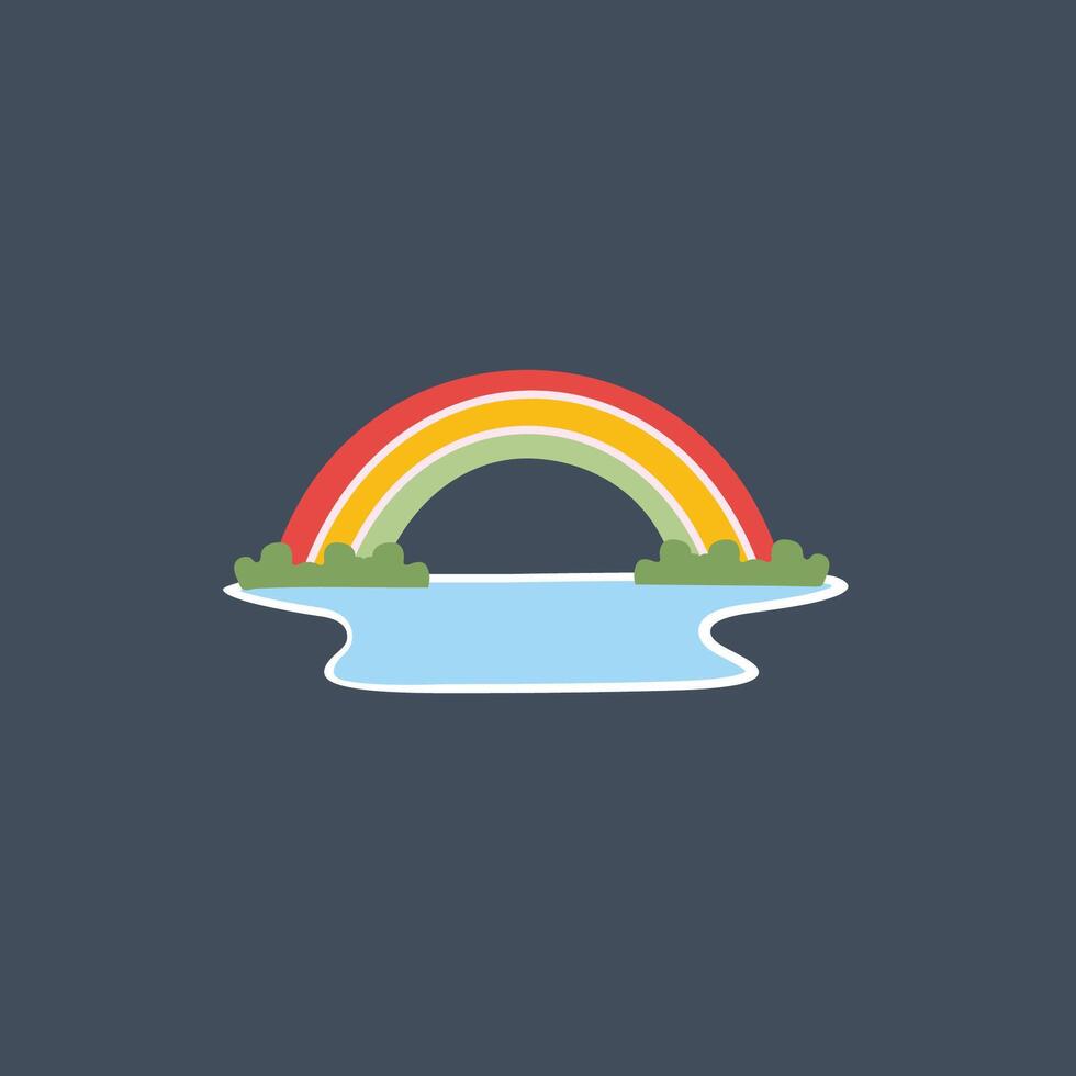 rainbow and lake in flat design. vector