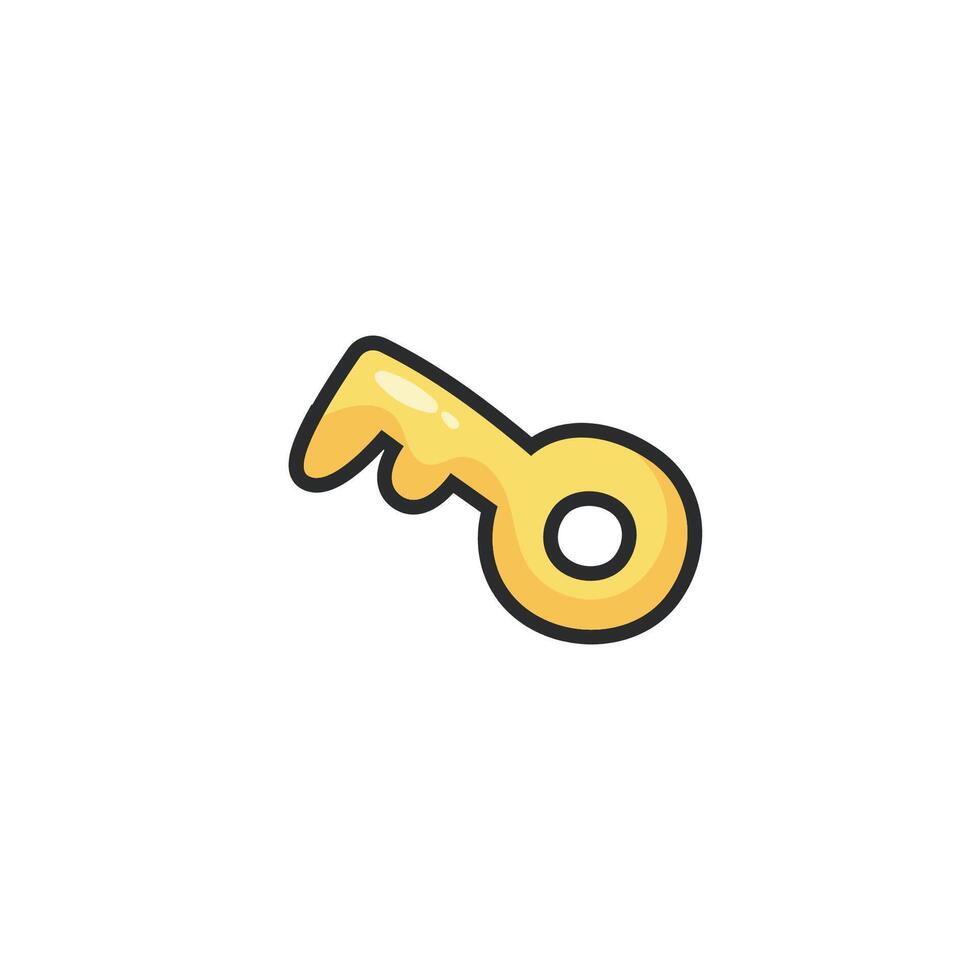 golden key in outline flat design. vector