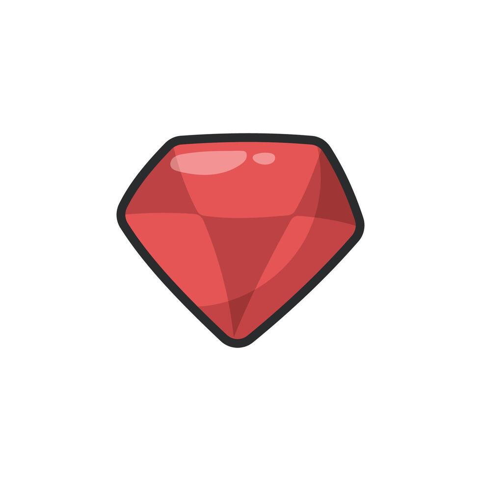 ruby stone in outline flat design. vector