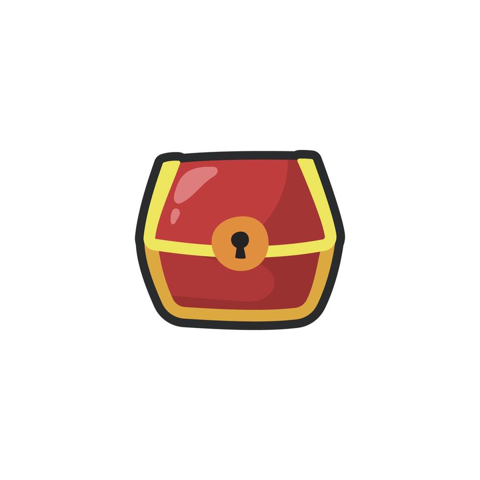 red treasure box in outline flat design. vector