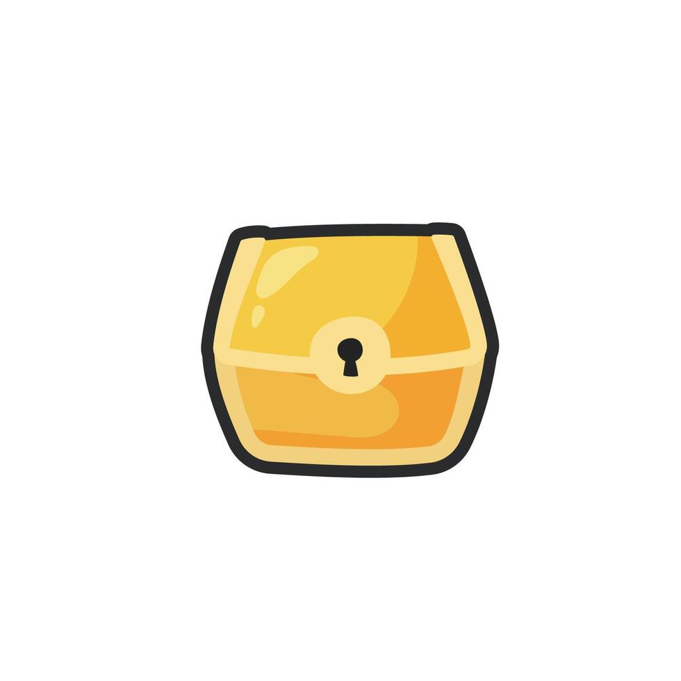 golden treasure box in outline flat design. vector