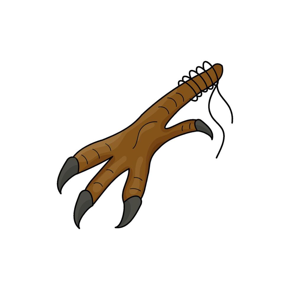 Chicken paw with claws for magic rituals, occult Ingredient for making potion. Chicken feet brown Witch accessory Isolated illustration theme magic, Halloween, esotericism. vector