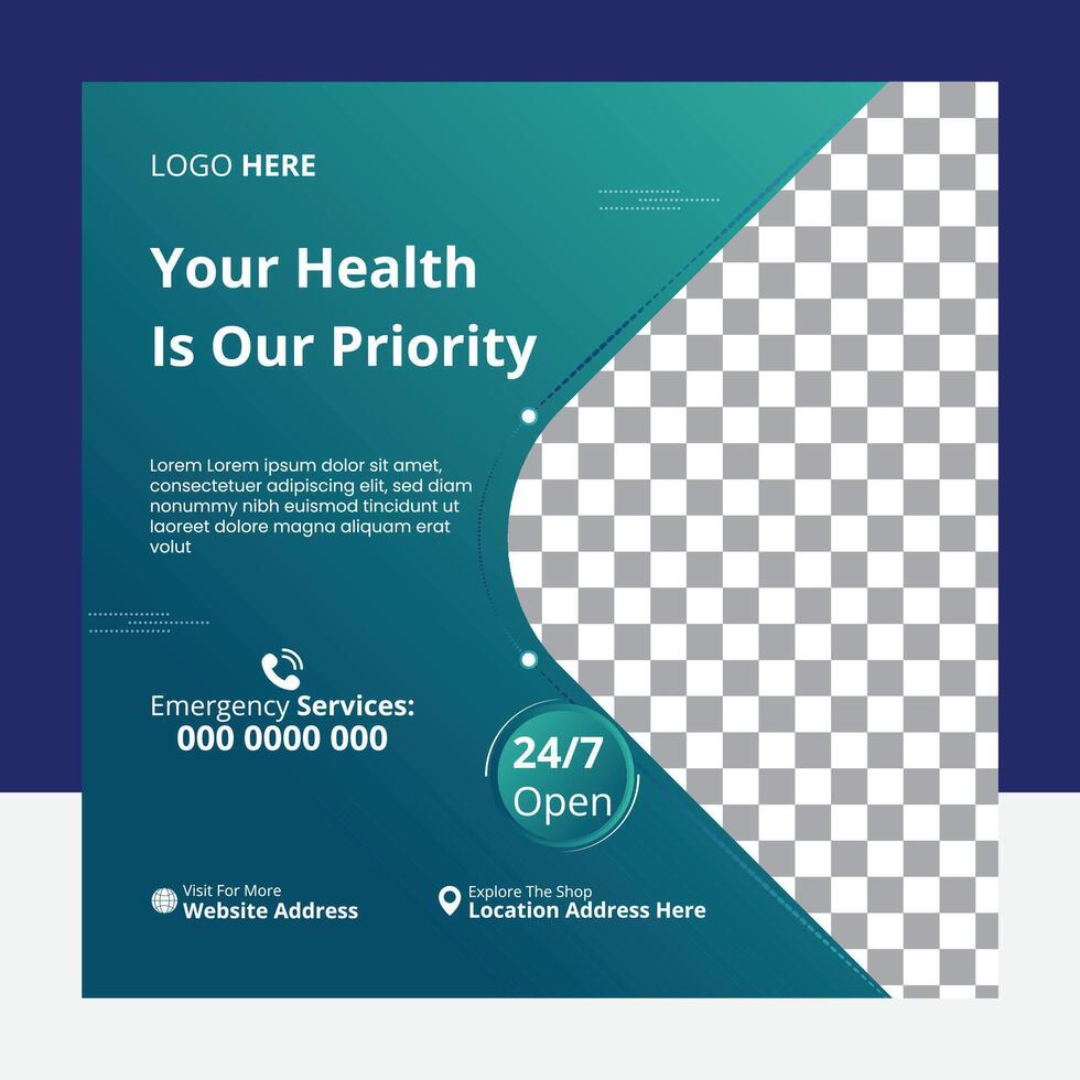 Modern Medical Social Media Post Design Template vector