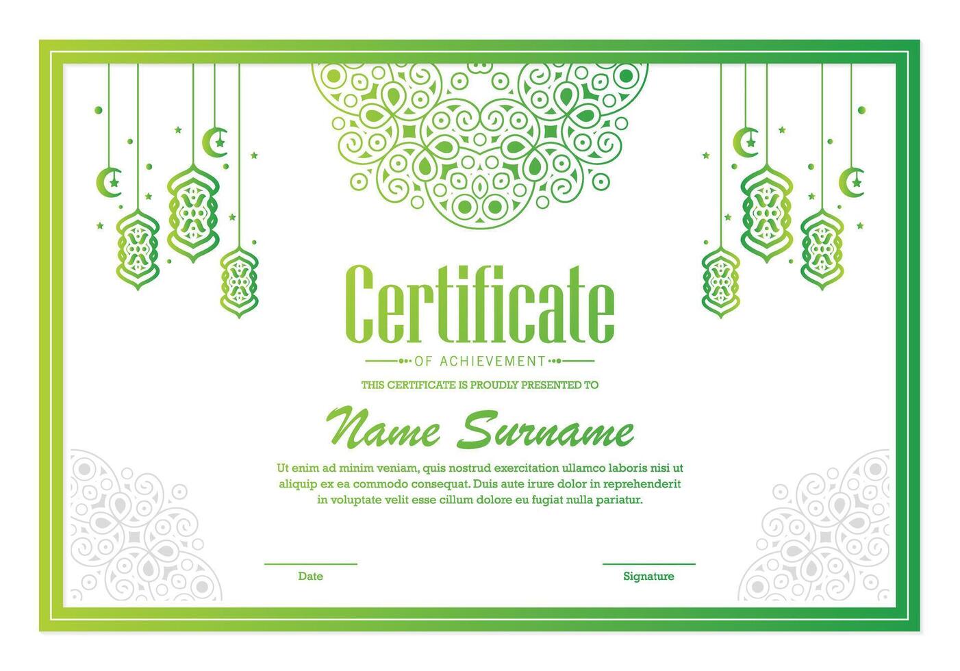 Green islamic ramadan award certificate vector