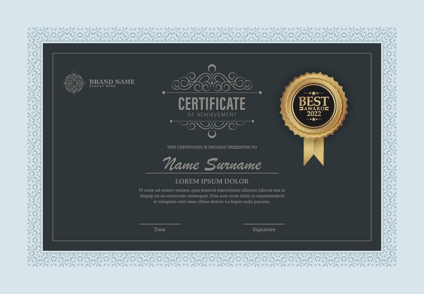 Classic certificate of achievement award template vector