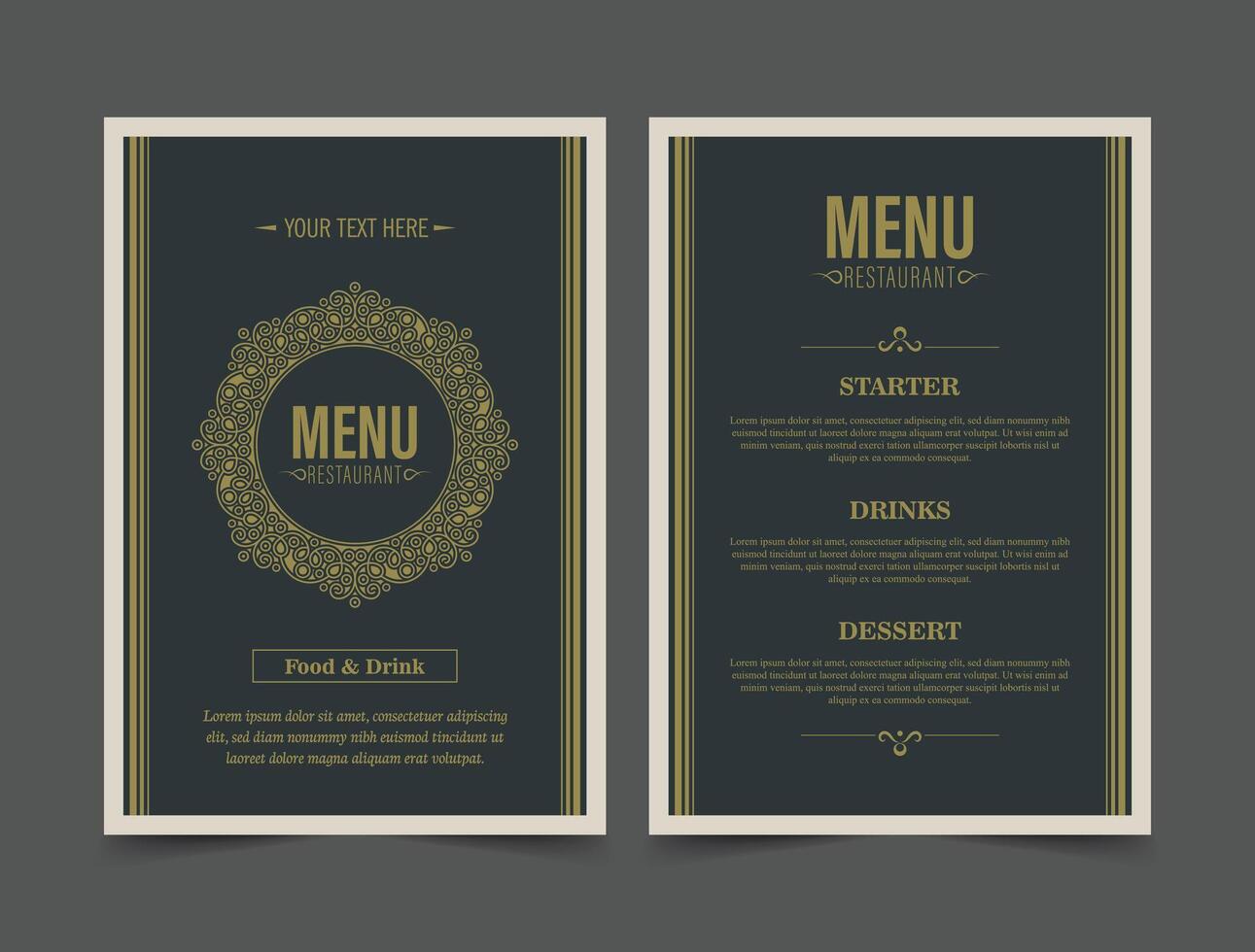 Luxury Menu Layout with Ornamental Elements. vector