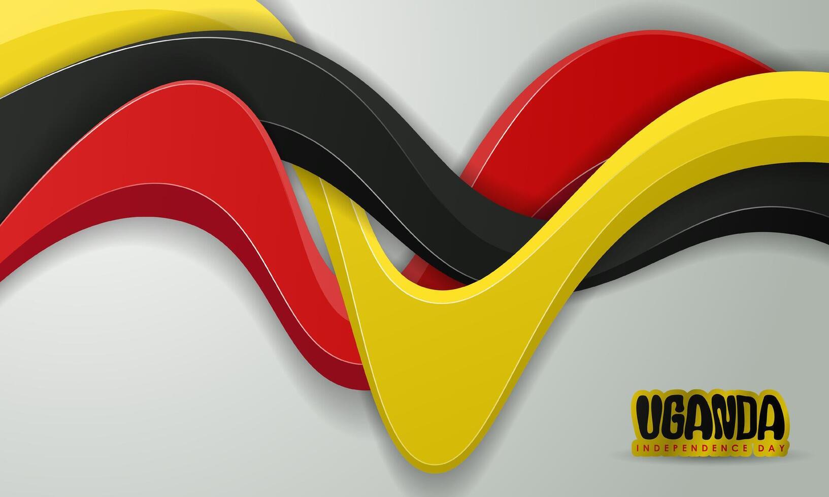 Wavy black yellow and red shapes in 3d style design on white background. Uganda national day background. Also good template for uganda independence day vector