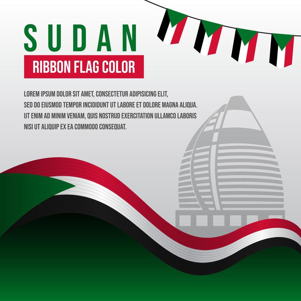 Sudan ribbon flag with Burj al Fateh silhouette and decoration vector