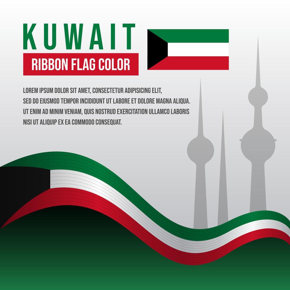 Kuwait ribbon flag with Kuwait Towers silhouette and decoration vector