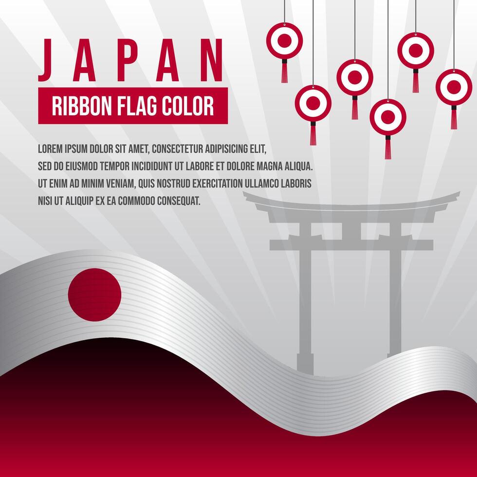 Japan ribbon flag with Torii Gates silhouette and decoration vector