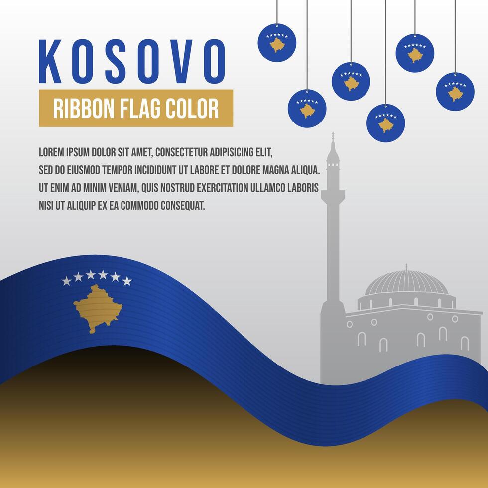 Kosovo ribbon flag with Imperial Mosque silhouette and decoration vector