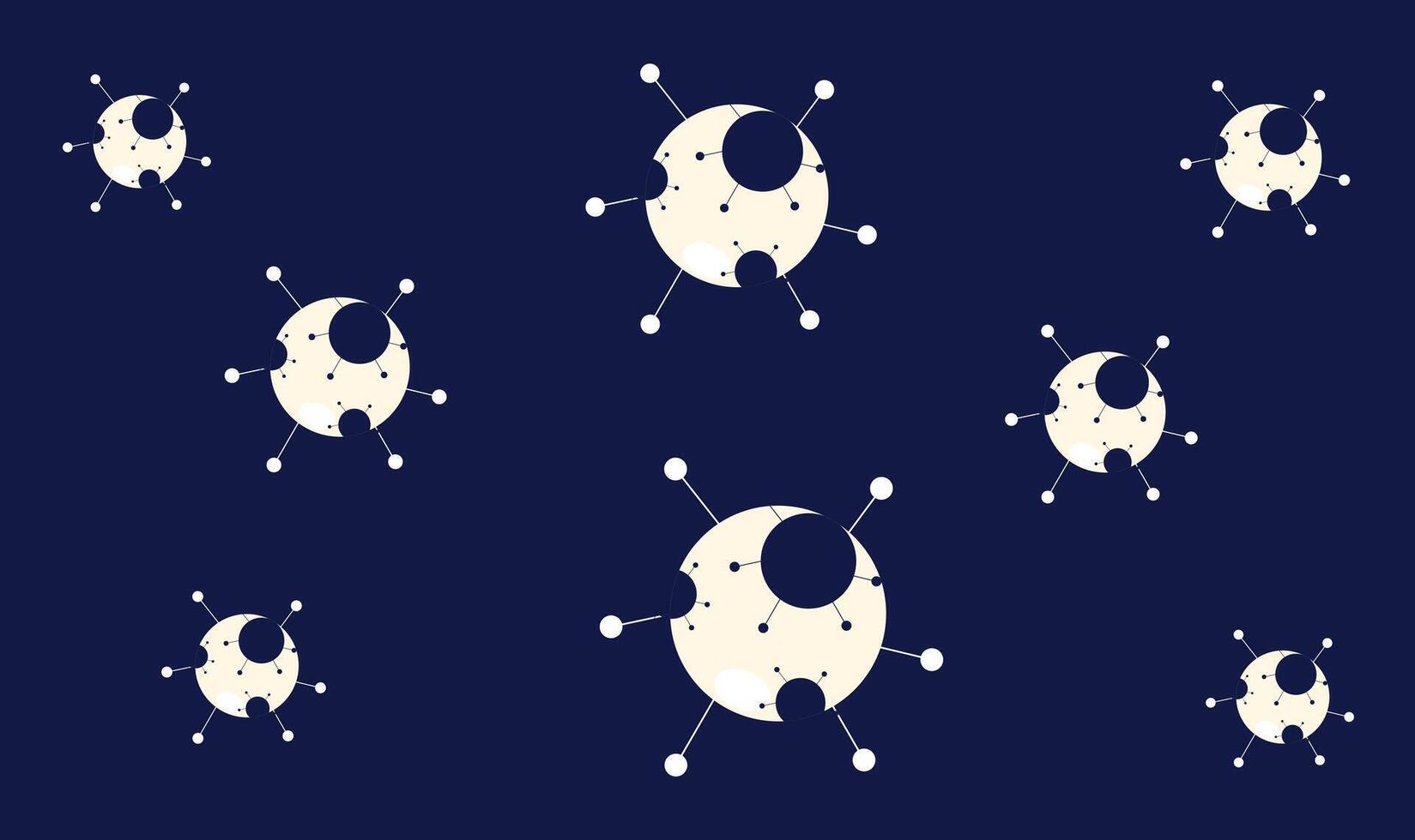 A pattern of white and blue stars and moons on a dark blue background vector